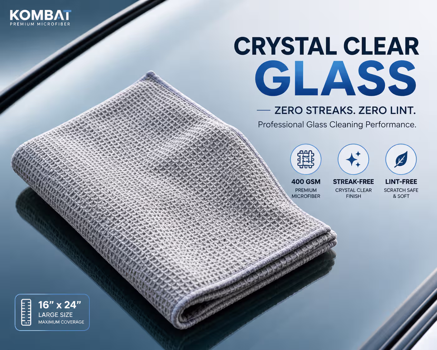 KOMBAT WAFFLE GLASS CLEANING TOWEL 400 GSM